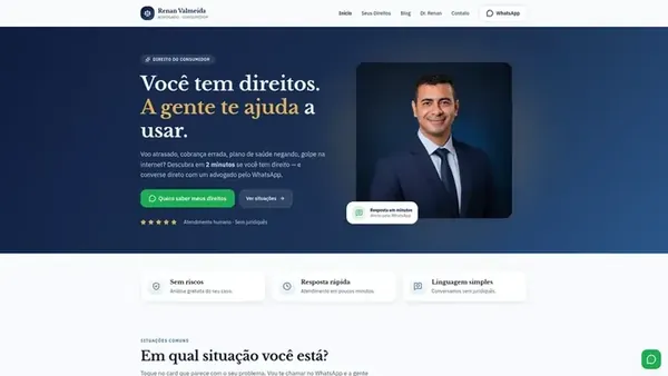 Captura de tela do site Advogado Renan Valmeida (wrg.com.br/case-renan-valmeida) - projeto de Criação de Site da WRG